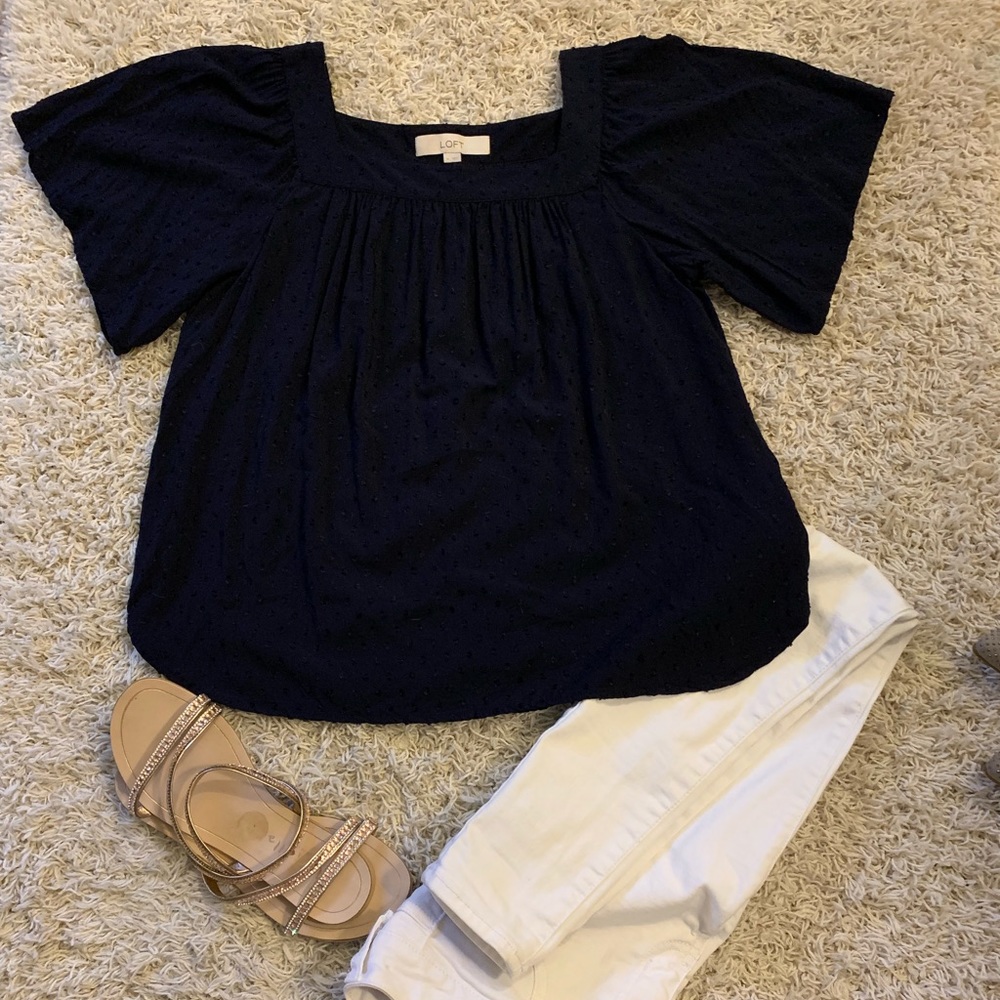 Loft Navy Blue eyelet Top